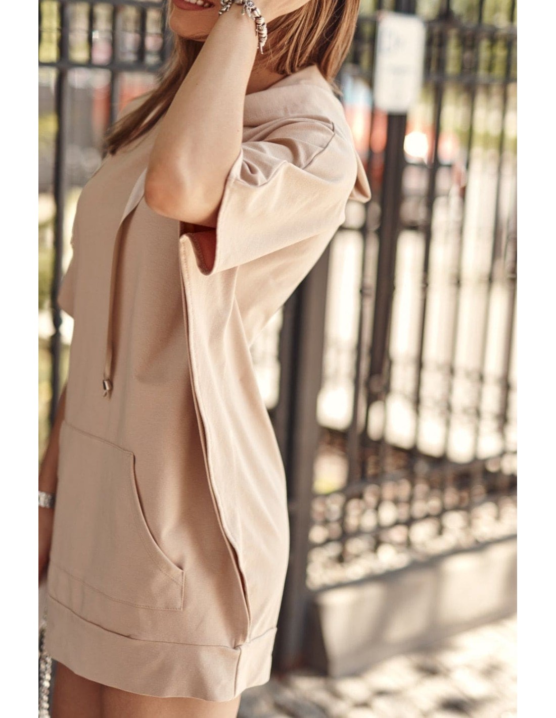 Bat tunic with hood, beige FI615 - Online store - Boutique